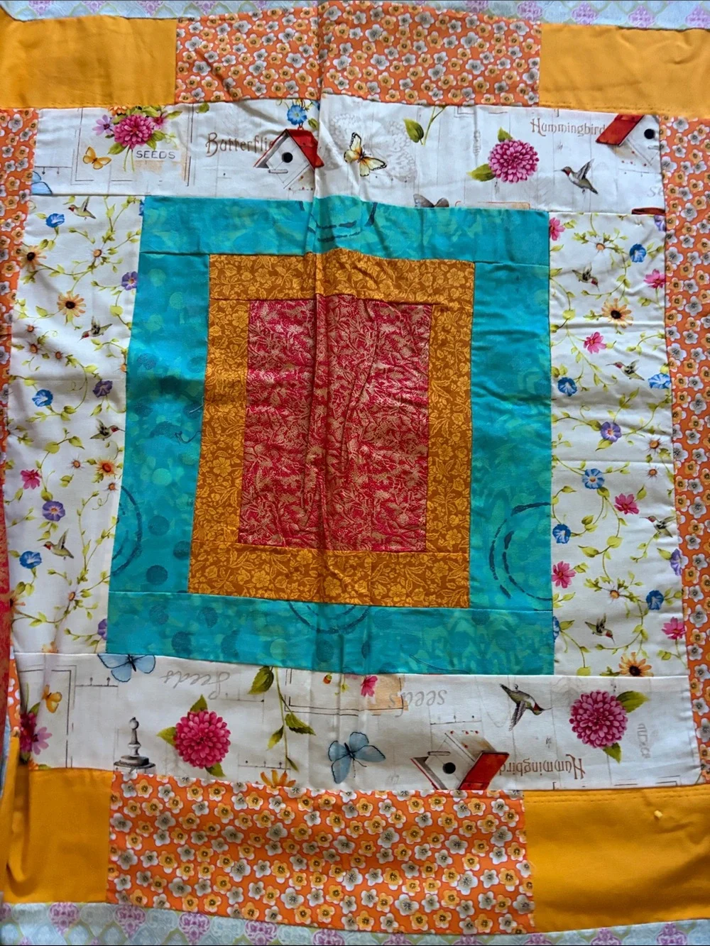 Handmade Multicolor Patchwork Quilt - Red, Yellow, Teal Accents